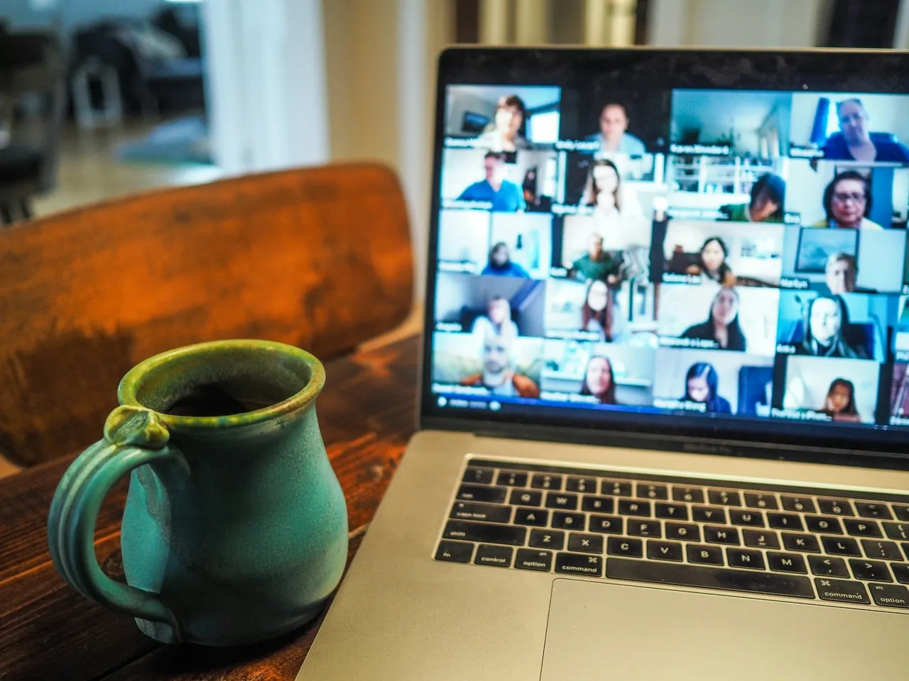 Remote team working from home with video calls